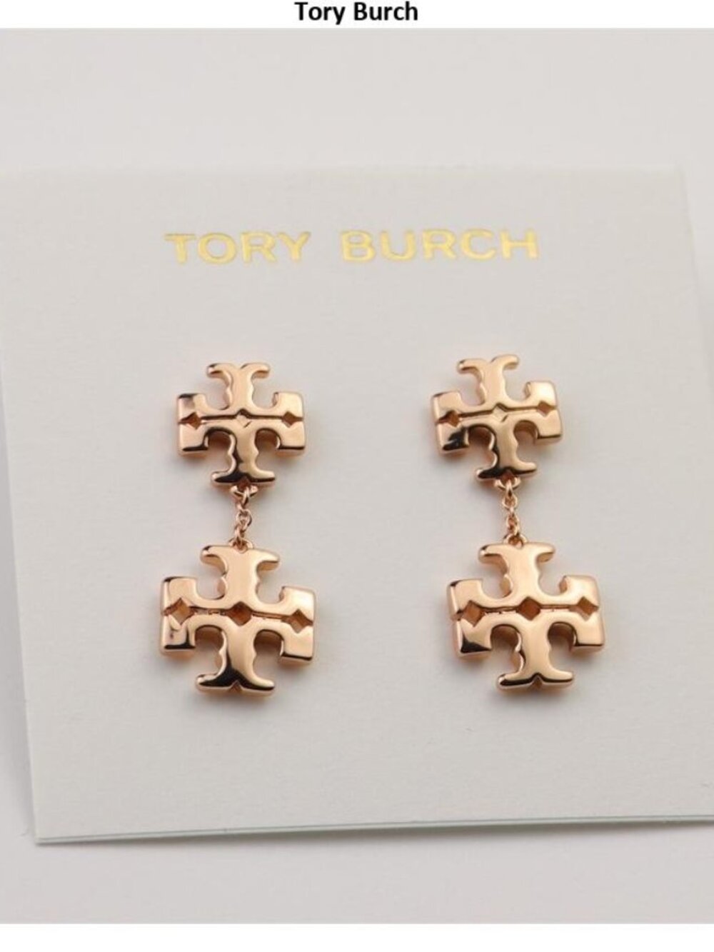 Tory Burch Rose Gold Double-Logo Drop Earrings